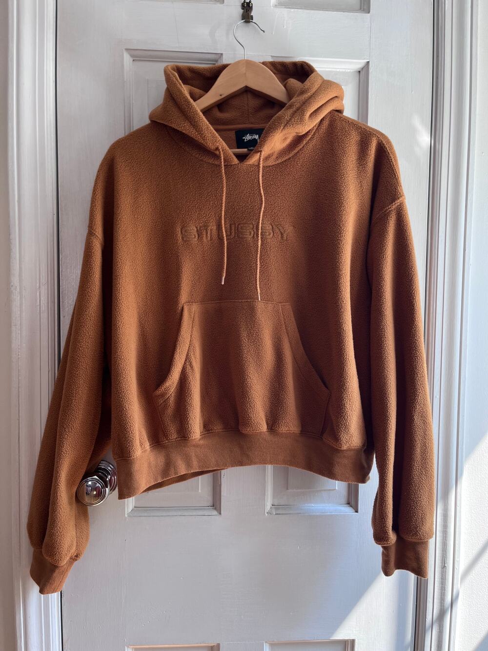 Stussy Caramel Brown Fleece Embroidered Logo Hoodie M | Soft Girl Fall